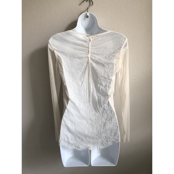 EUC Sun Light White Sheer Polka Dot with Shoulder Ties Long Sleeve Blouse Size 1 - Picture 3 of 4